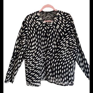LAURA ASHLEY Semi-Sheer Black White Geometric Full Zip Jacket Sz 1X